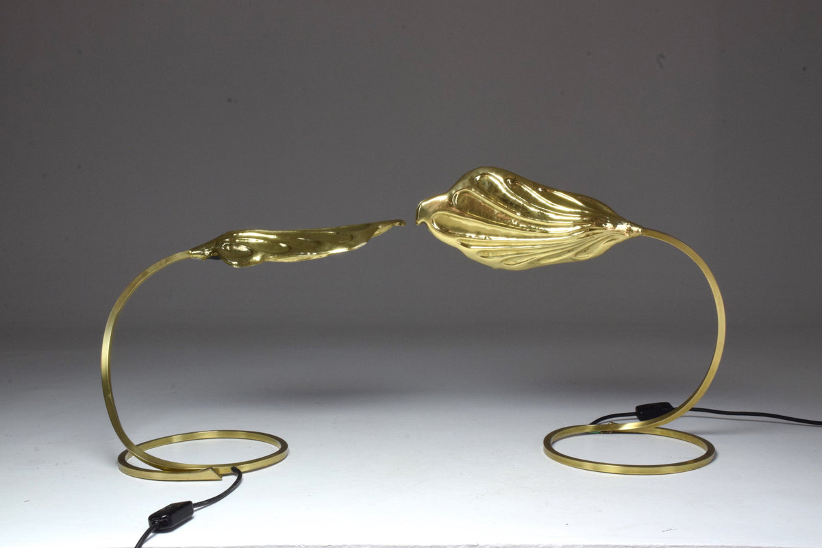Pair of 20th Century Italian Rhubarb Leaf Table Lamps by Tommaso Barbi, 1970's - Spirit Gallery 