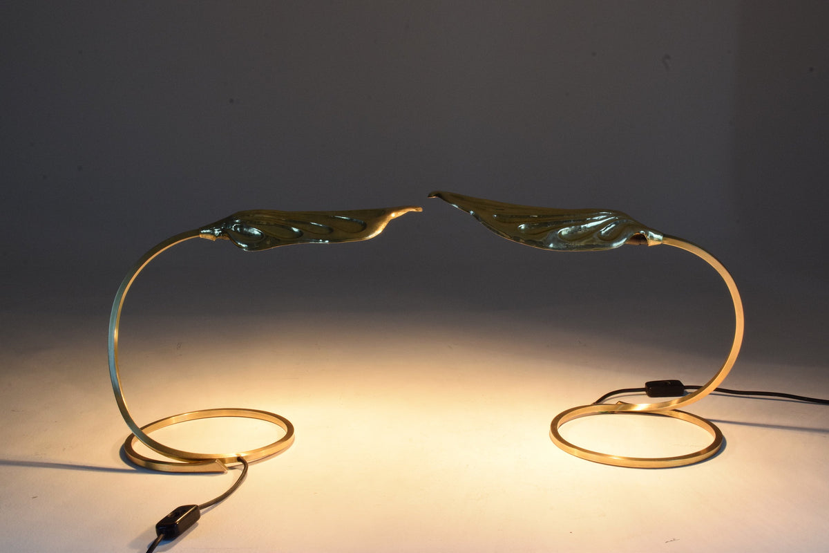 Pair of 20th Century Italian Rhubarb Leaf Table Lamps by Tommaso Barbi, 1970's - Spirit Gallery 