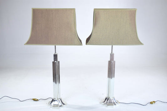 Pair of Art Deco Lamps in Silver Brass, 1930's - Spirit Gallery 