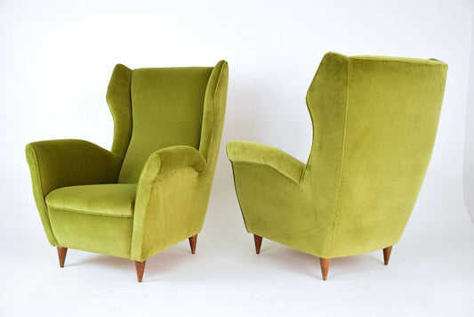 Pair of Mid-Century Italian Green Velvet Wing Armchairs, 1950s - Spirit Gallery 