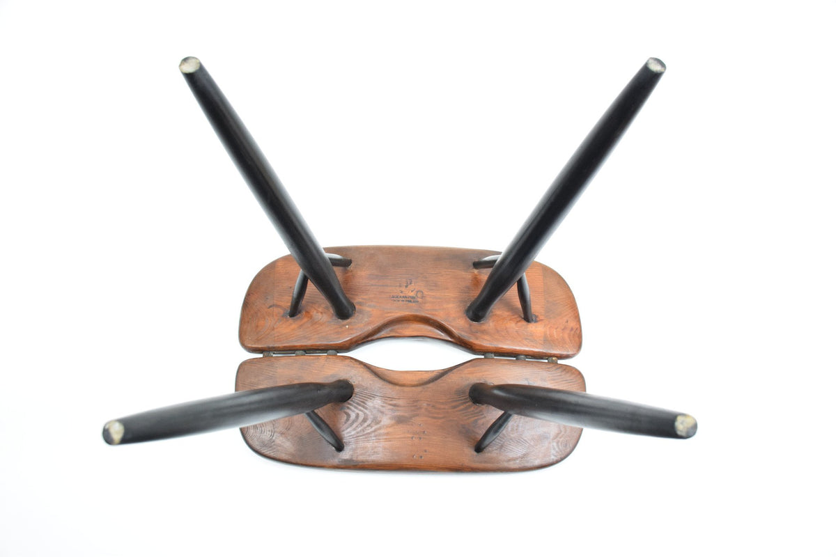 Pair of Pirkka Chairs with Rare Stool by Ilmari Tapiovaara for Laukaan Puu, Finland, 1955 - Spirit Gallery 