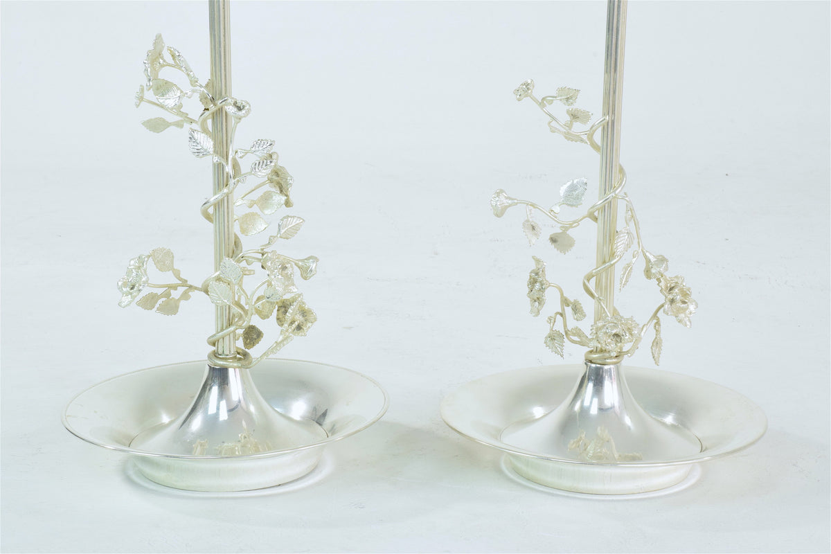 Pair of Silver Plated Flower Lamps, Spain, 1960s - Spirit Gallery 