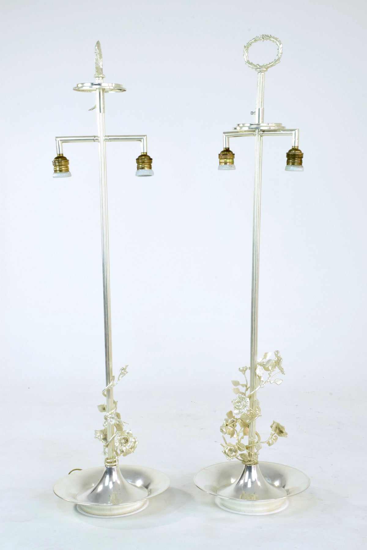 Pair of Silver Plated Flower Lamps, Spain, 1960s - Spirit Gallery 